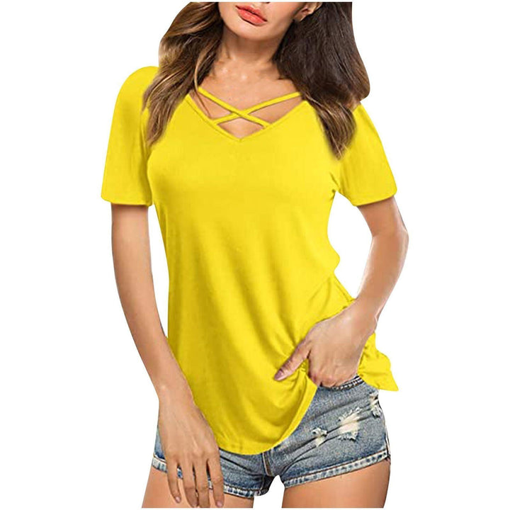 Front Cross VNeck Short Sleeve Loose TShirt Women