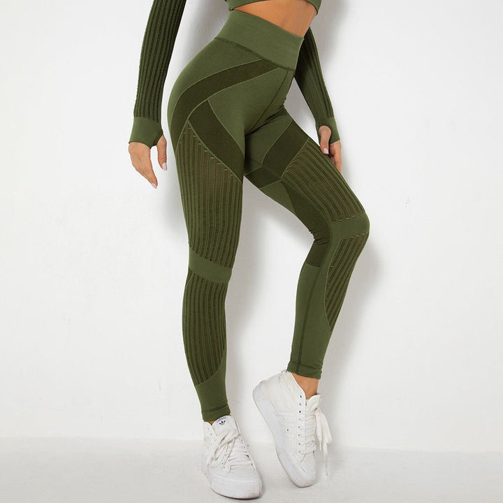 Seamless Mesh Knit Yoga Leggings High-Waist Hip-Lifting Sports Fitness Pants - Jointcorp