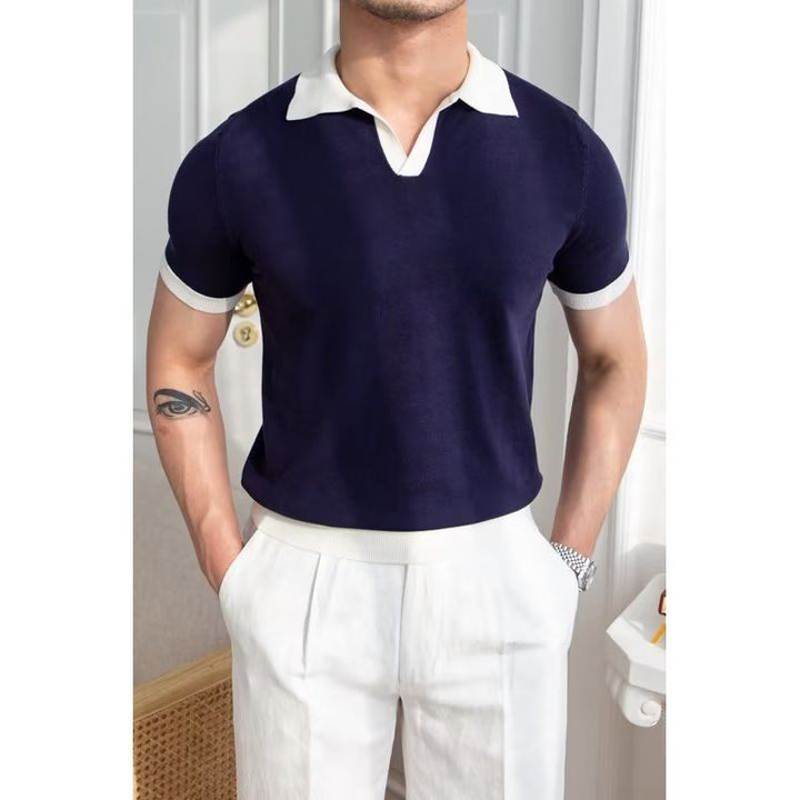 Men's Lazy Printed Japanese Solid Color Short-sleeved Polo Shirt - Jointcorp