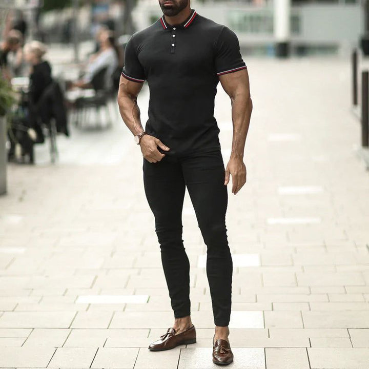 Slim Fit Flat Knit Sleeve Casual Short Sleeve Polo Shirt - Jointcorp