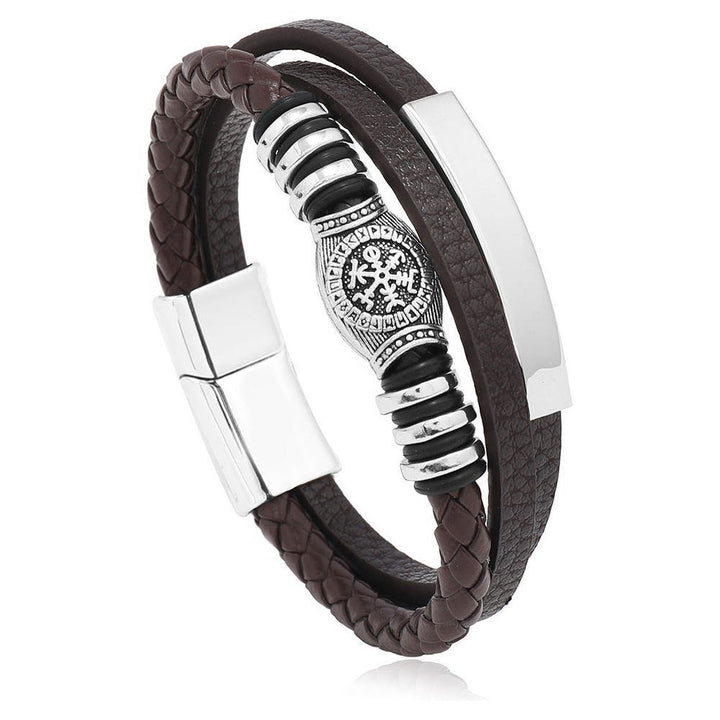 Men's Leather Multi-layer Woven Magnetic Buckle Bracelet - Jointcorp