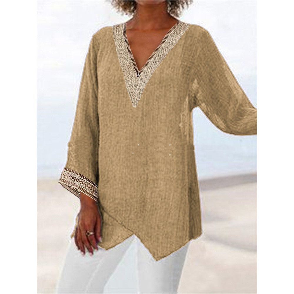 Solid Color Cotton And Linen Casual Top Irregular