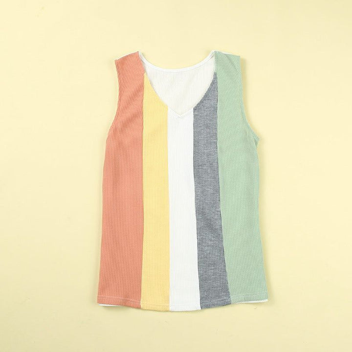 Waffle Contrast Color Top Women's Sleeveless Vest Women - Jointcorp