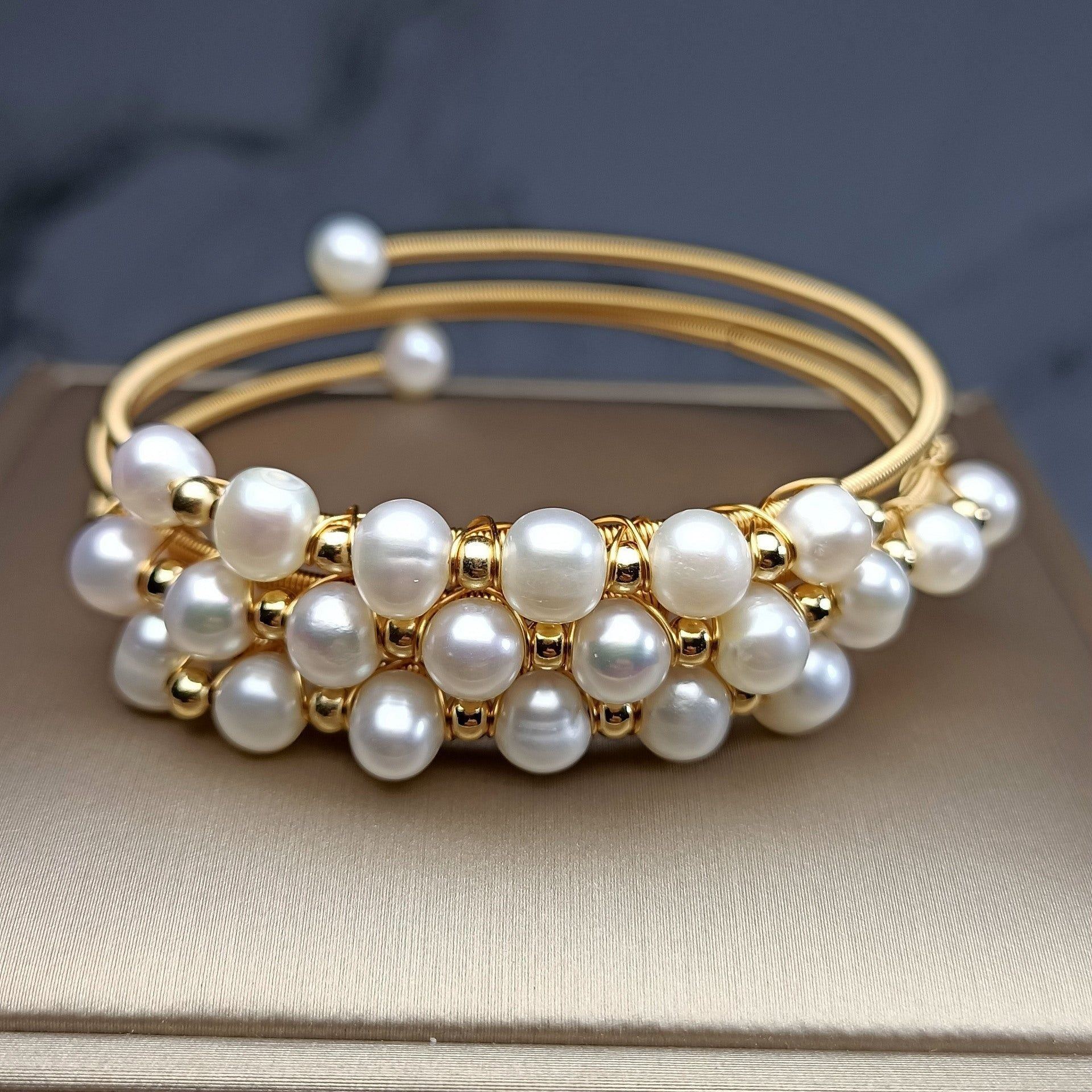 Natural Freshwater Pearl 14K Gilded Winding Three-ring Bracelet - Jointcorp
