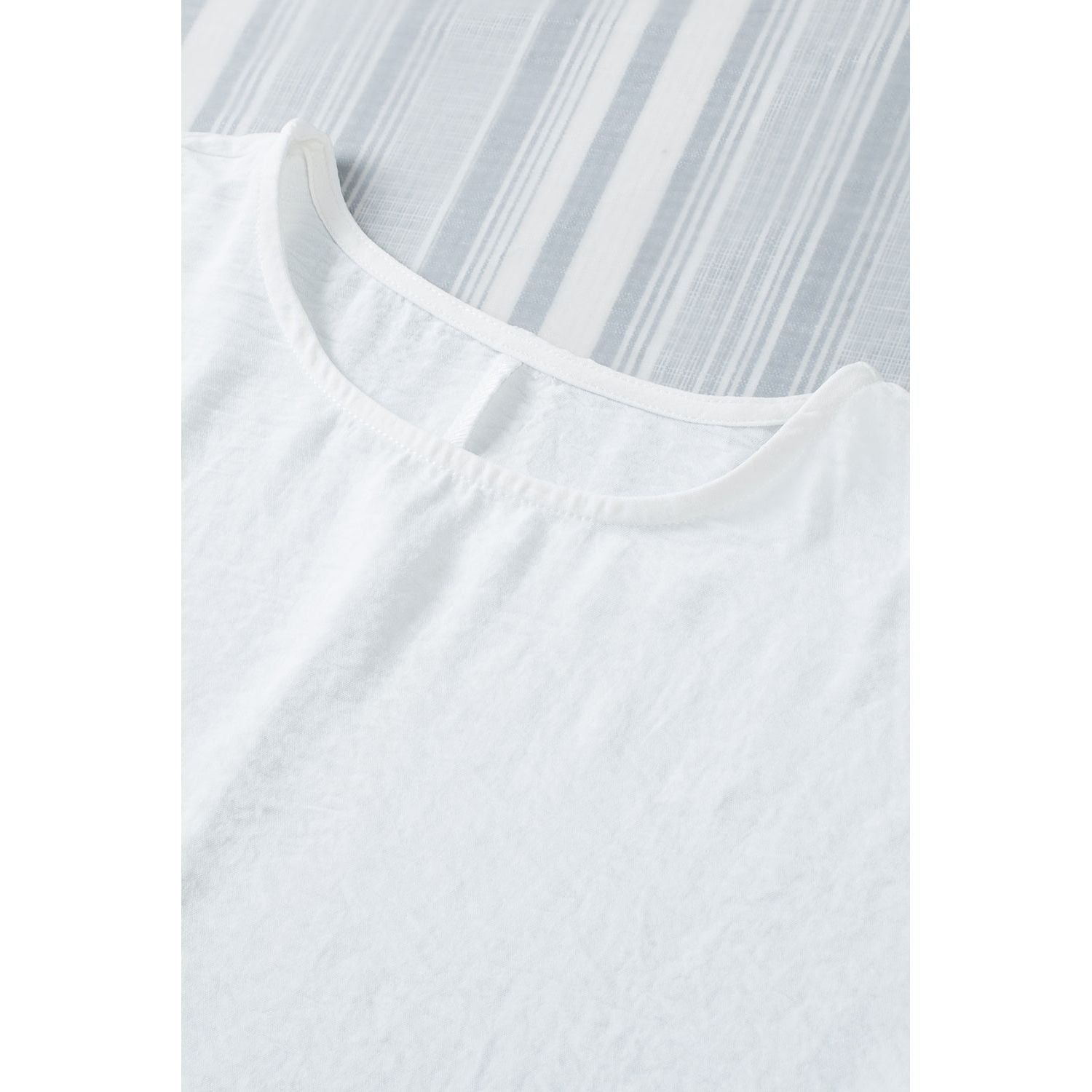 White Plain & Casual Shirred Cuffs Half Sleeve Top