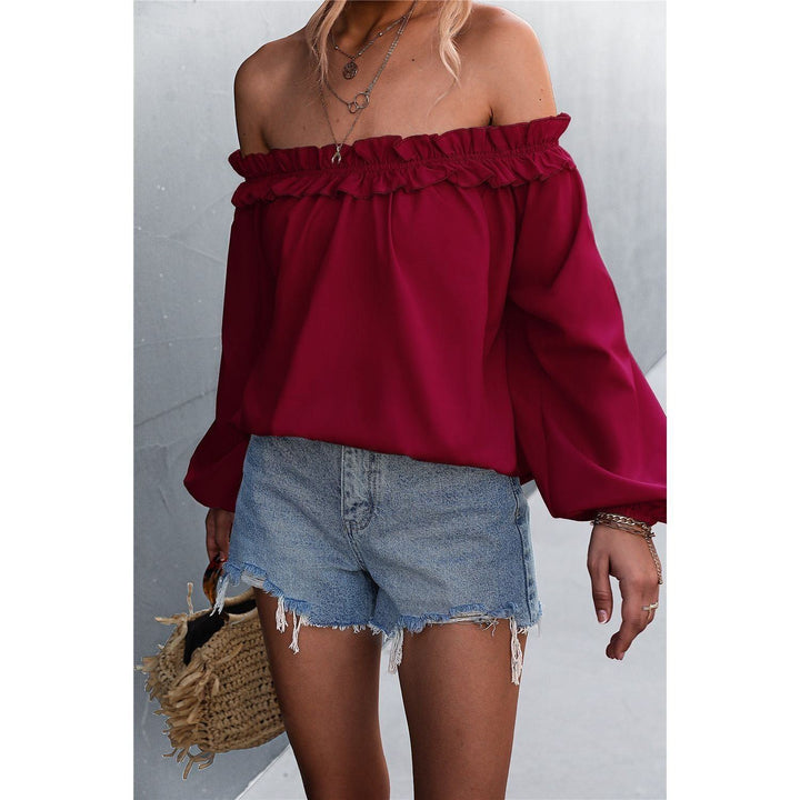 Solid Color Sexy Off-the-shoulder Lantern Sleeve T-shirt Top For Women - Jointcorp