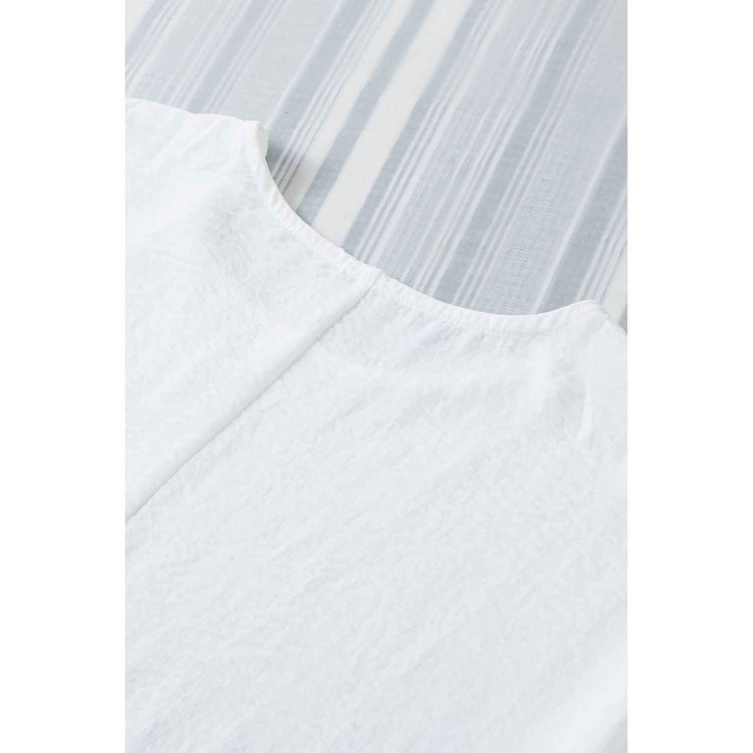 White Plain & Casual Shirred Cuffs Half Sleeve Top