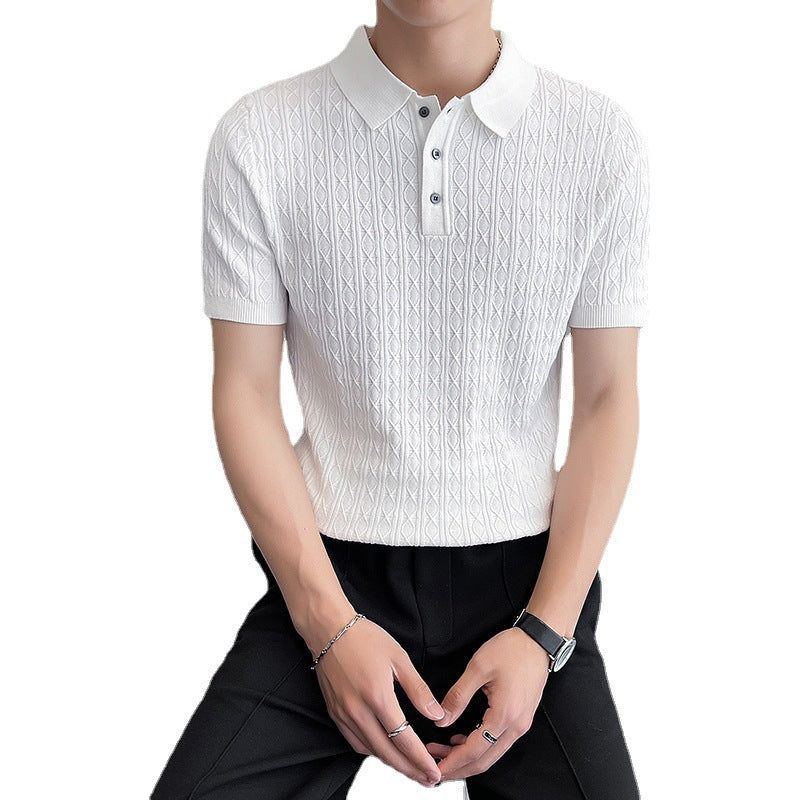 Men's New Young Business Jacquard Knitted Short-sleeved T-shirt - Jointcorp