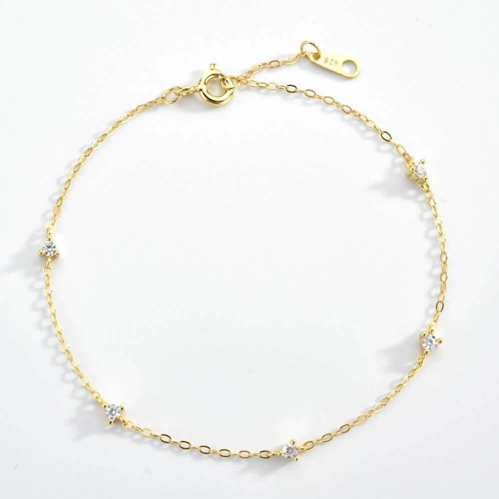 Women's S925 Sterling Silver Gold-plated Round Zirconium Stitching Bracelet - Jointcorp