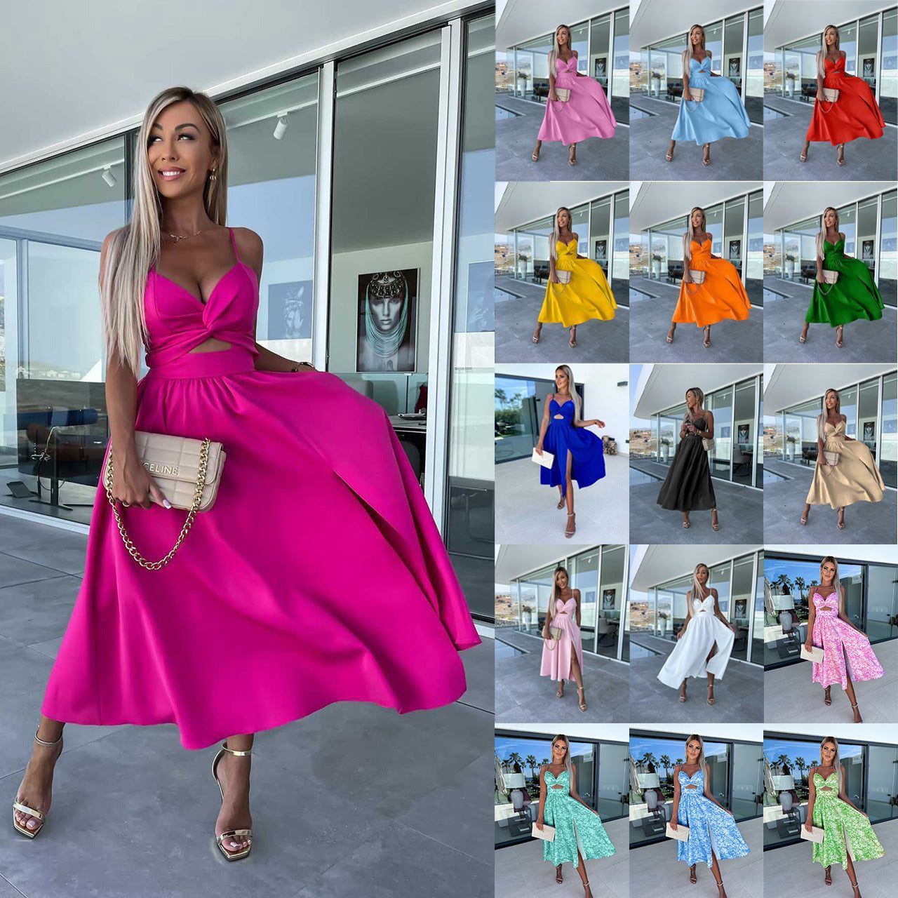 Women's Fashion Hollowed-out Large Skirt Camisole Gown Dress - Jointcorp
