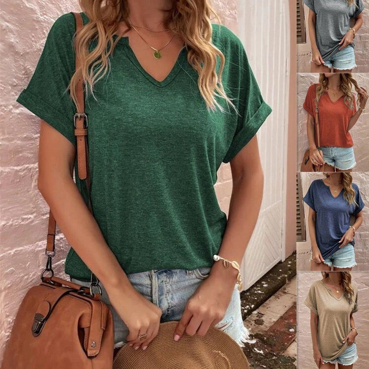 Women's New Solid Neckline Loose Short Sleeve T-shirt - Jointcorp
