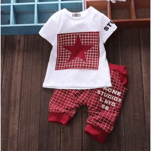 Summer and Autumn Five Star Children's Girls Boys Short Sleeve Summer Set Sports Two-Piece Set
