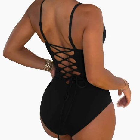 Summer Bikini Backless String Large Size Sexy Solid Color Triangle One-piece Swimsuit Womens Clothing