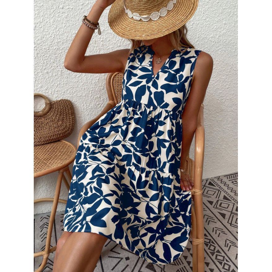 Bohemian Print Dress: V-neck, Sleeveless, Loose Fit, For Women. - Jointcorp
