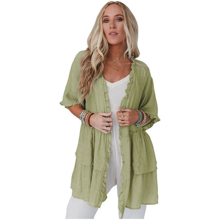 Pure Color Ruffles Cardigan Women's Summer Casual Top - Jointcorp