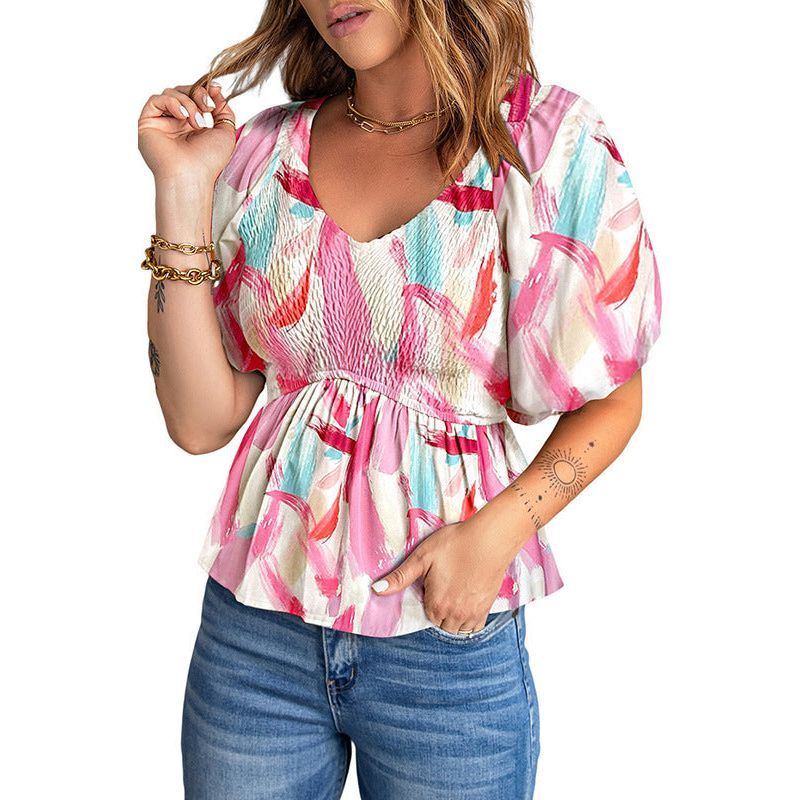 Women's Summer Pullover Puff Sleeve T-shirt