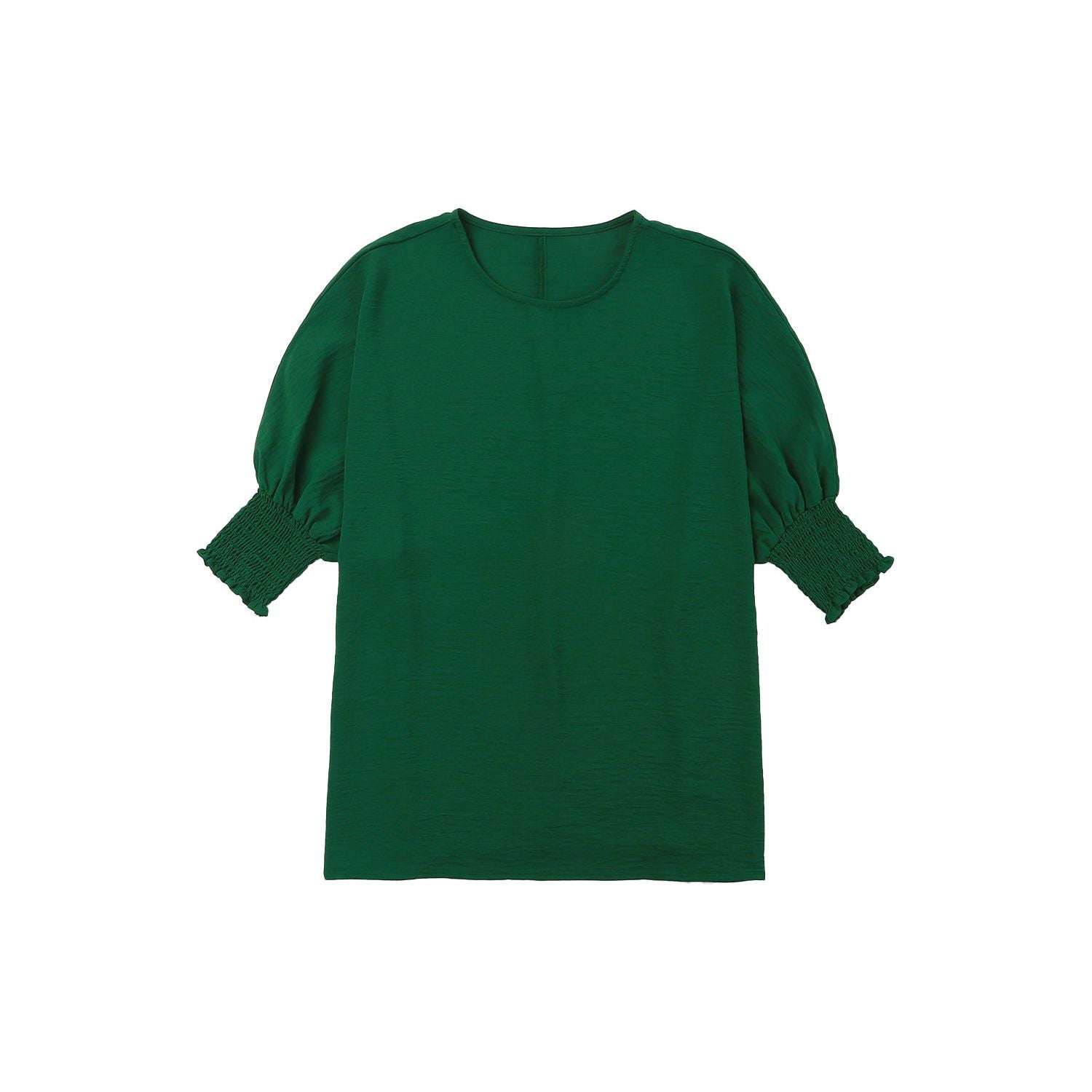 White Plain & Casual Shirred Cuffs Half Sleeve Top