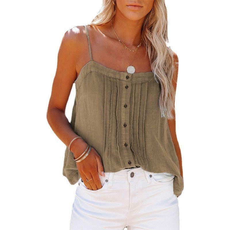 Outer Wear Top Button Square Collar Camisole Denim Vest For Women