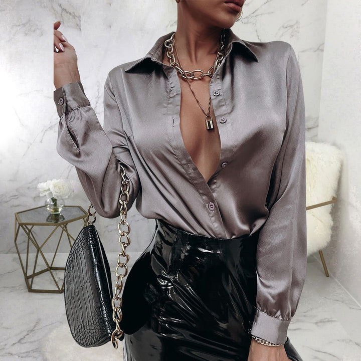 Satin Pleated Long-sleeved Top Casual Loose - Jointcorp