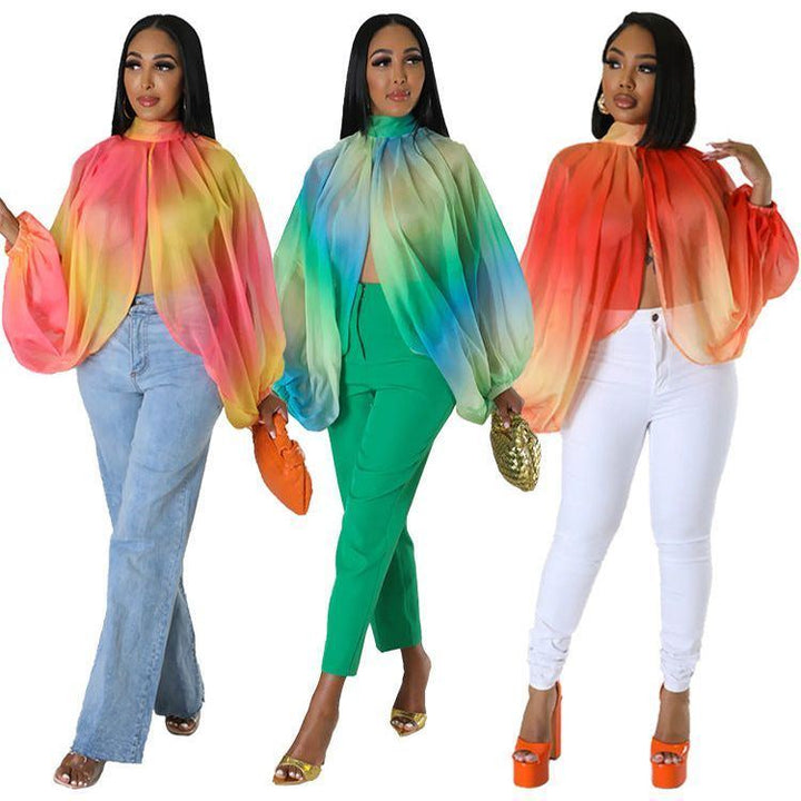 Sexy Loose Translucent Long-sleeved Printed Top