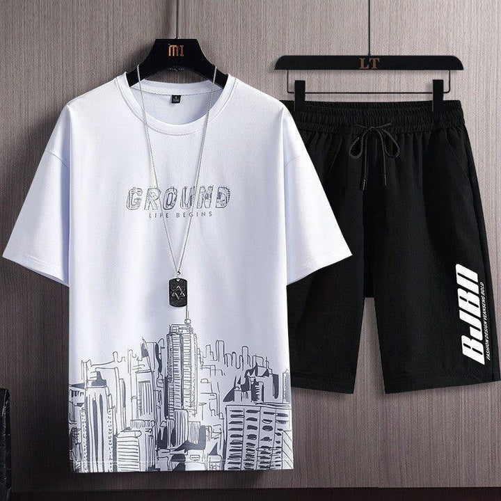 Men's Fashion Printed Short-sleeved T-shirt Shorts Sports Two-piece Set - Jointcorp