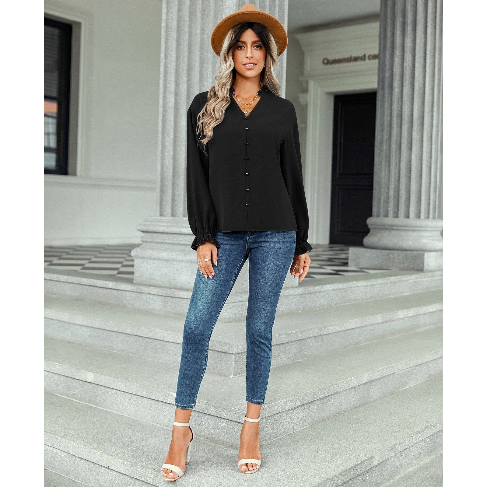 Fashion Button Decoration Solid Color Shirt - Jointcorp