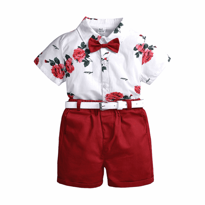 2pcs Summer Baby Set Flower Short Sleeve Polo Shirt With Red Shorts Shorts School Clothes For Children  China