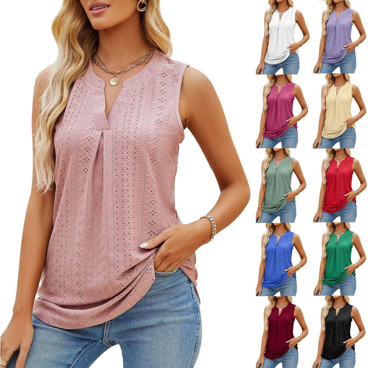 Women's Sleeveless T-shirt Summer Hole V-Neck Slim Fit Tank Tops - Jointcorp