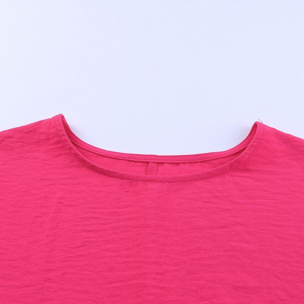 White Plain & Casual Shirred Cuffs Half Sleeve Top