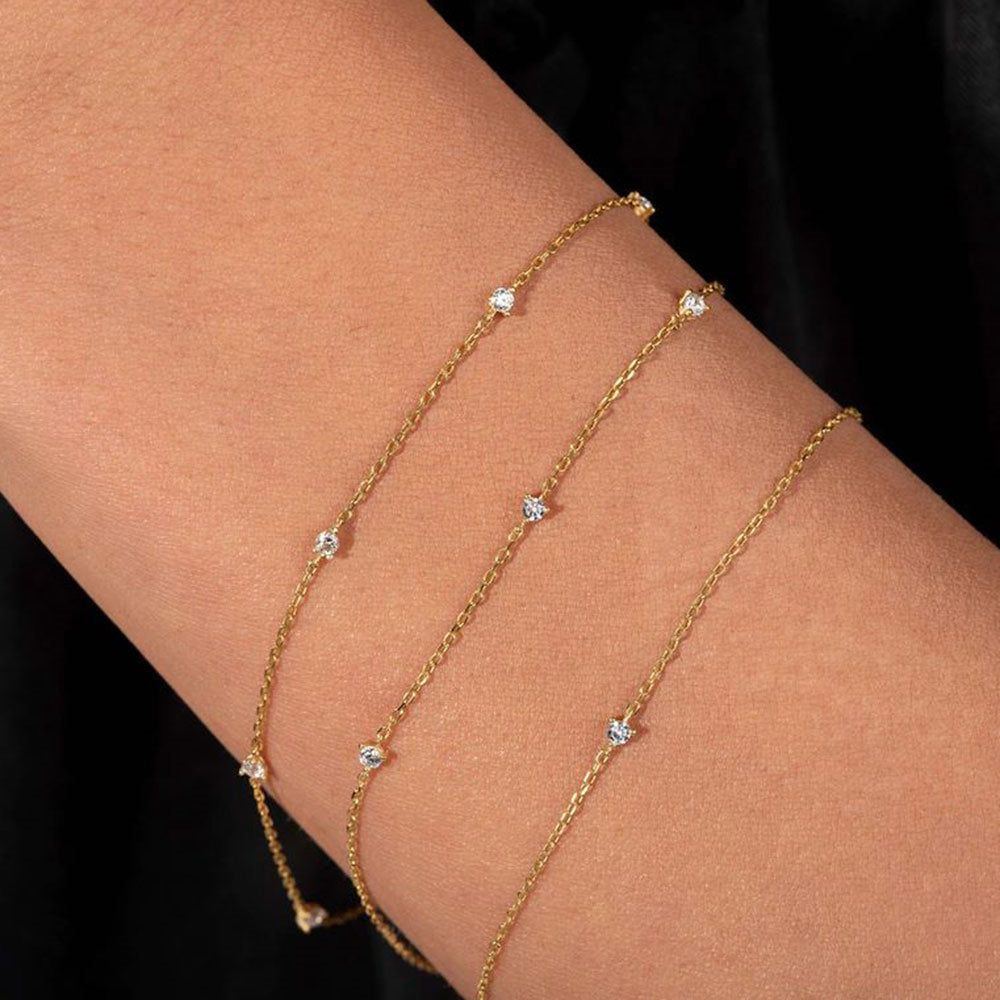 Women's S925 Sterling Silver Gold-plated Round Zirconium Stitching Bracelet - Jointcorp
