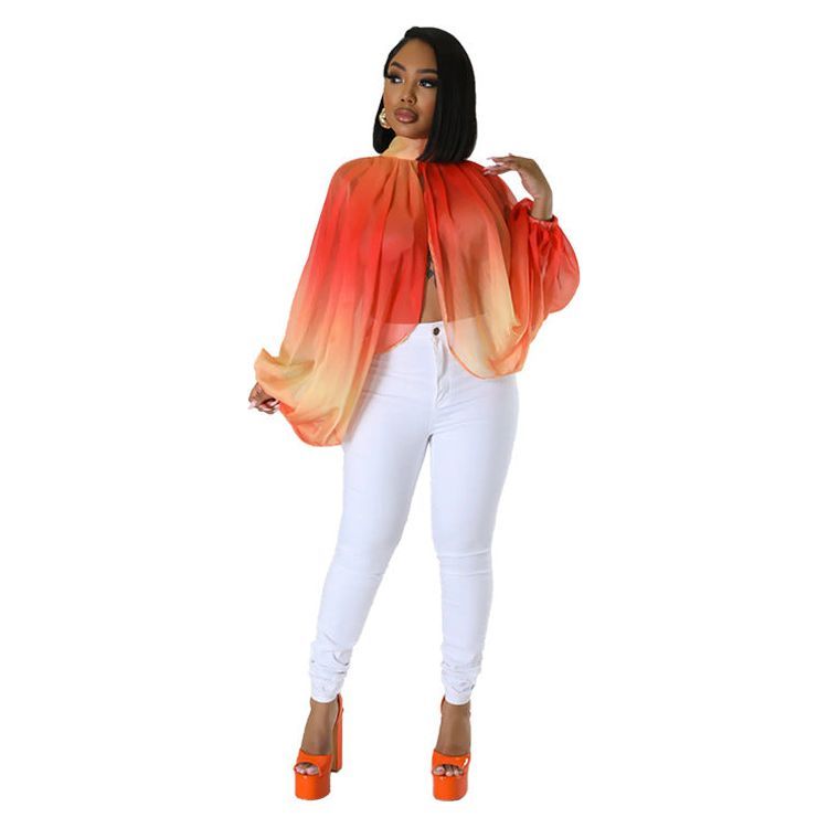 Sexy Loose Translucent Long-sleeved Printed Top