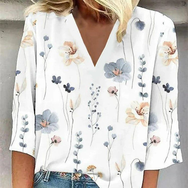 Casual Printed Loose V-neck Women's Top
