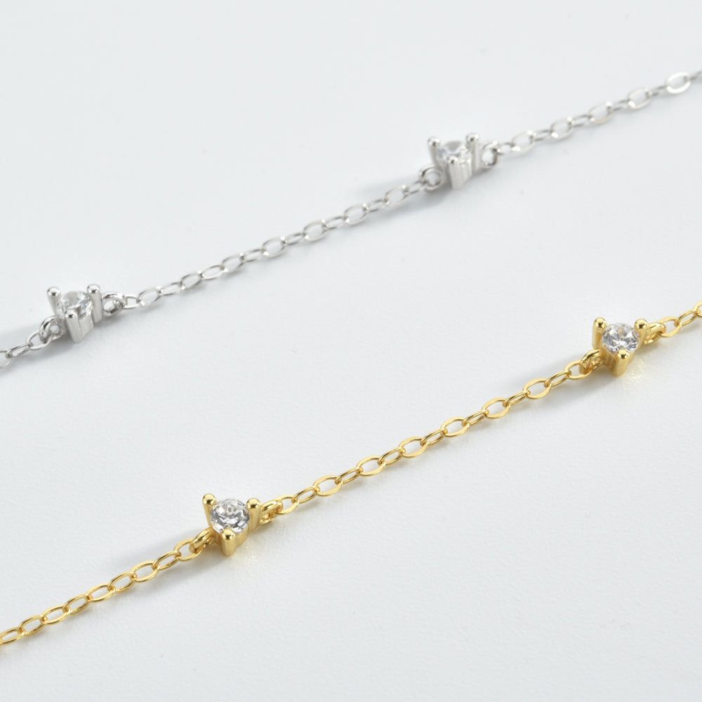 Women's S925 Sterling Silver Gold-plated Round Zirconium Stitching Bracelet - Jointcorp