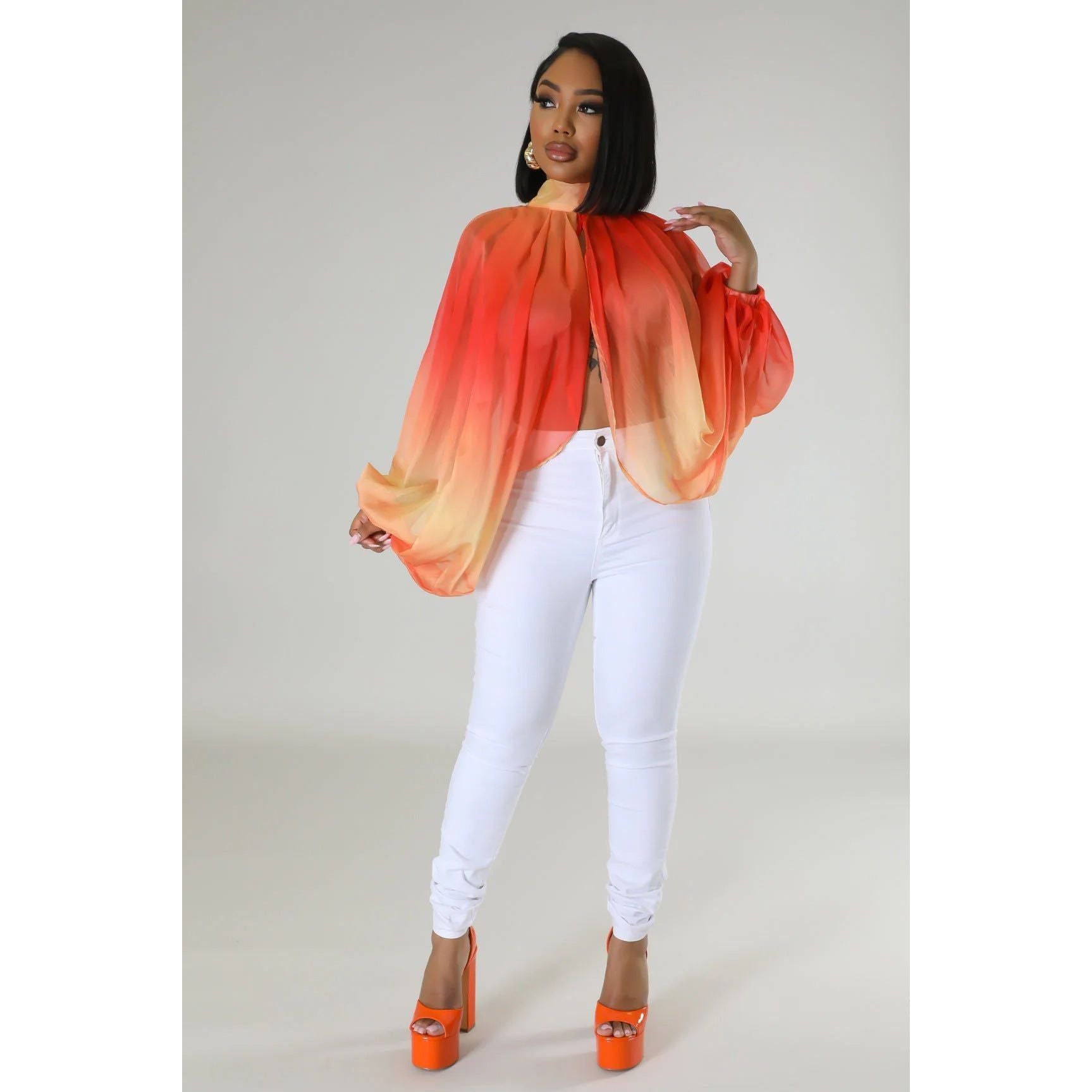 Sexy Loose Translucent Long-sleeved Printed Top