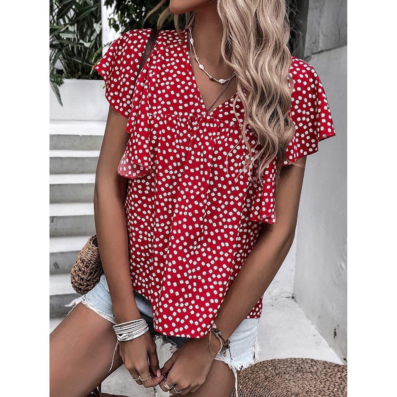 Women's V-neck Short-sleeved Casual T-shirt Shirt - Jointcorp