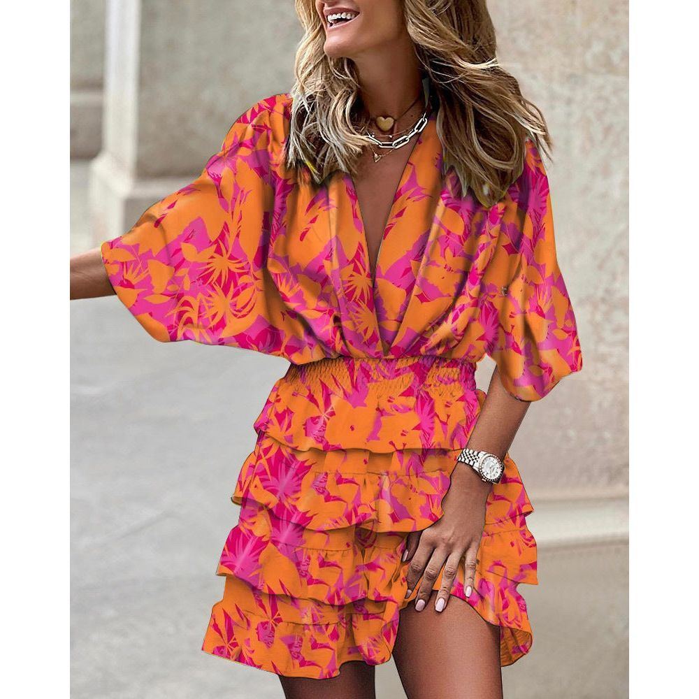 Batman Sleeve V Neck Hem Irregular Hem Dress For Women - Jointcorp