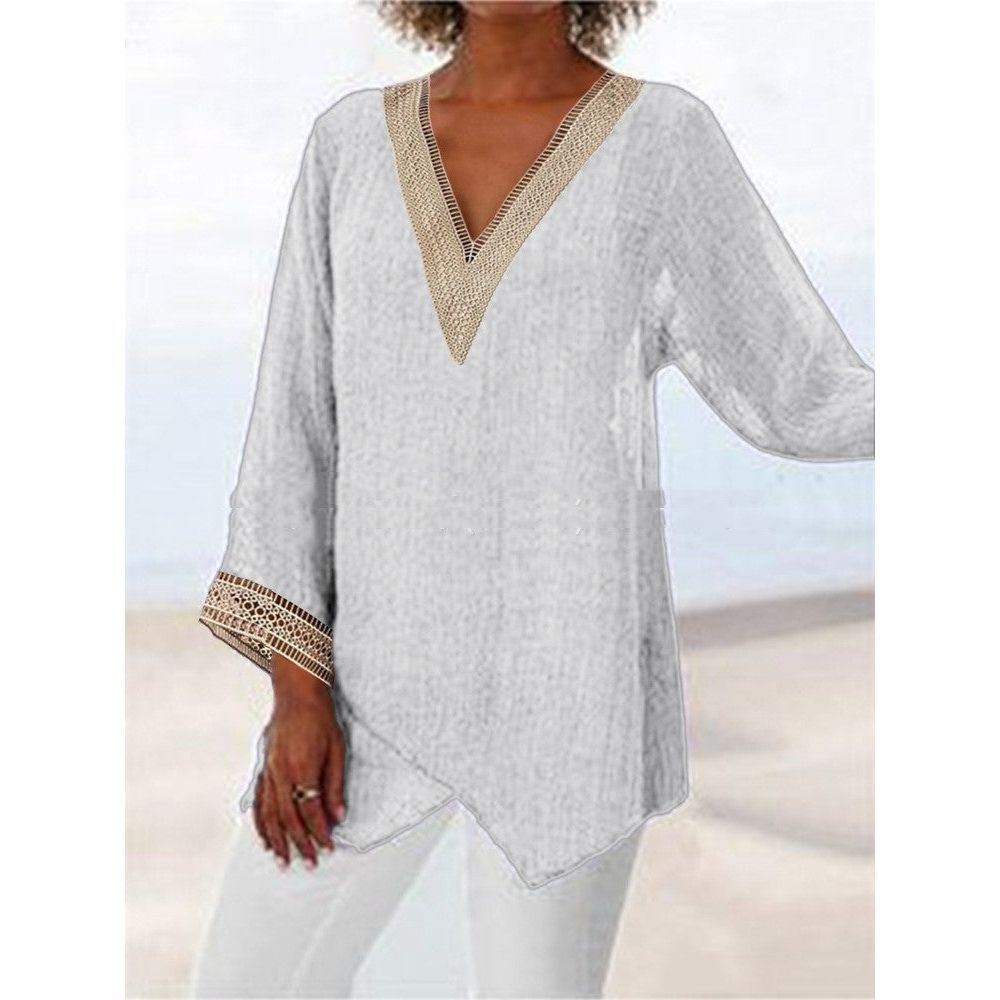 Solid Color Cotton And Linen Casual Top Irregular