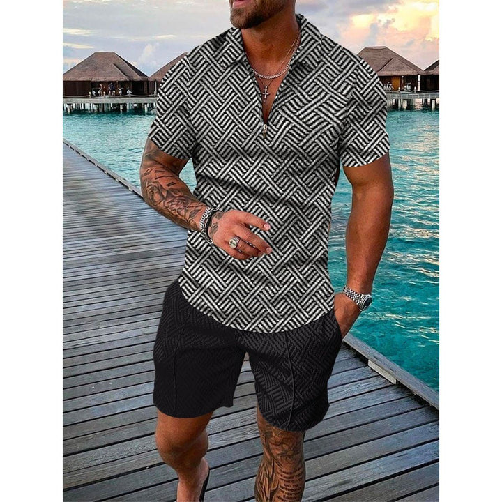 Men's Casual Fashion Lapel Zip Polo Shirt Two-piece Suit - Jointcorp
