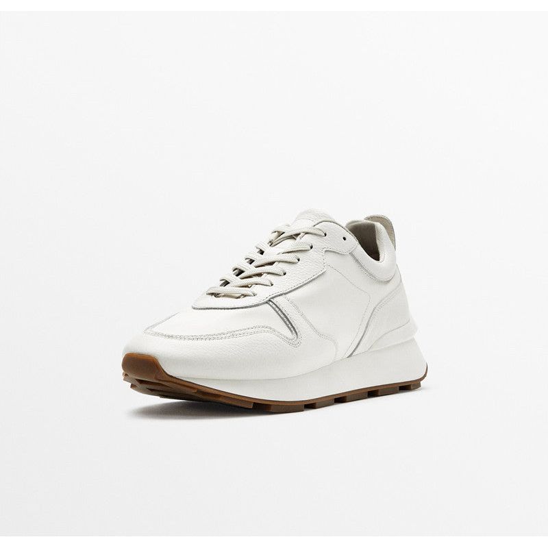 Top Layer Leather Men's Flat Round Toe White Shoes