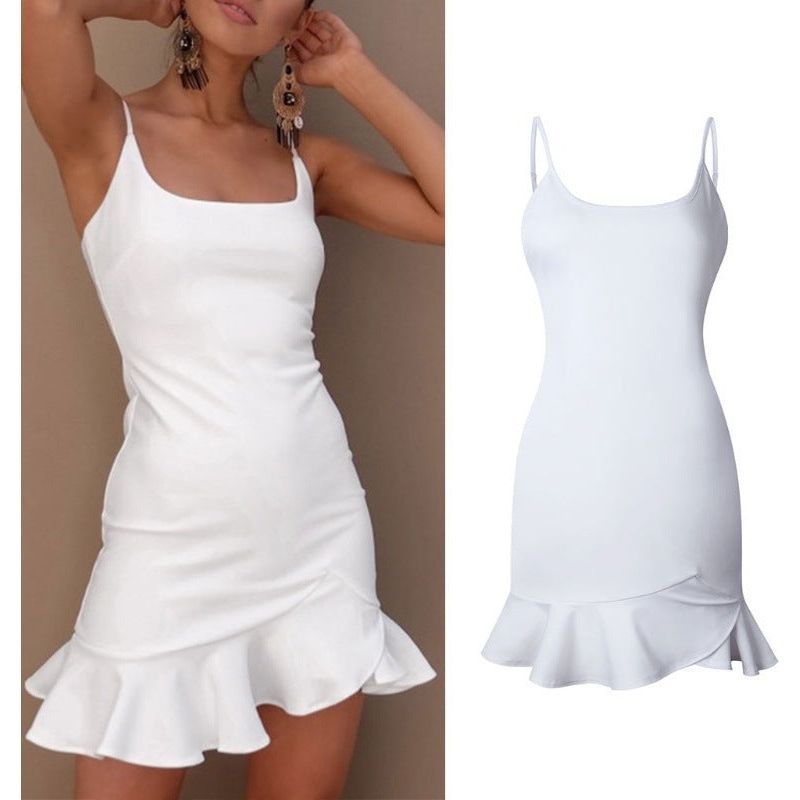 New Ruffles Trumpet Dress Women Sleeveless Spaghetti Strap Slim Summer Dress Party Short Dresses Vestidos - Jointcorp