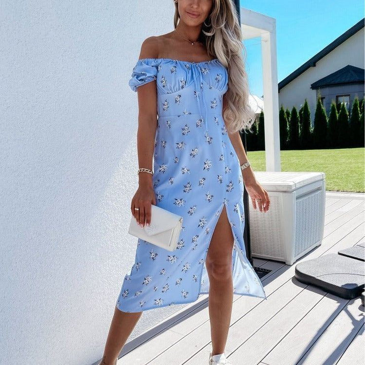 Fashion Sweet Printed Ladies Long Dress With Split Ends - Jointcorp