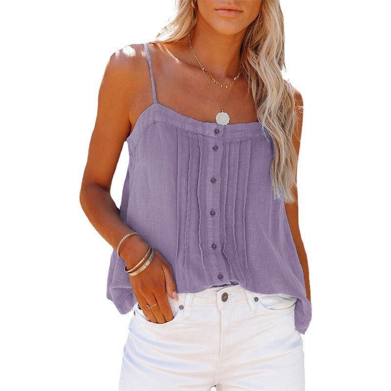 Outer Wear Top Button Square Collar Camisole Denim Vest For Women