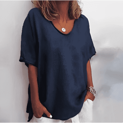 Cotton And Linen Solid Color Short-sleeved T-shirt Women's Casual Coat