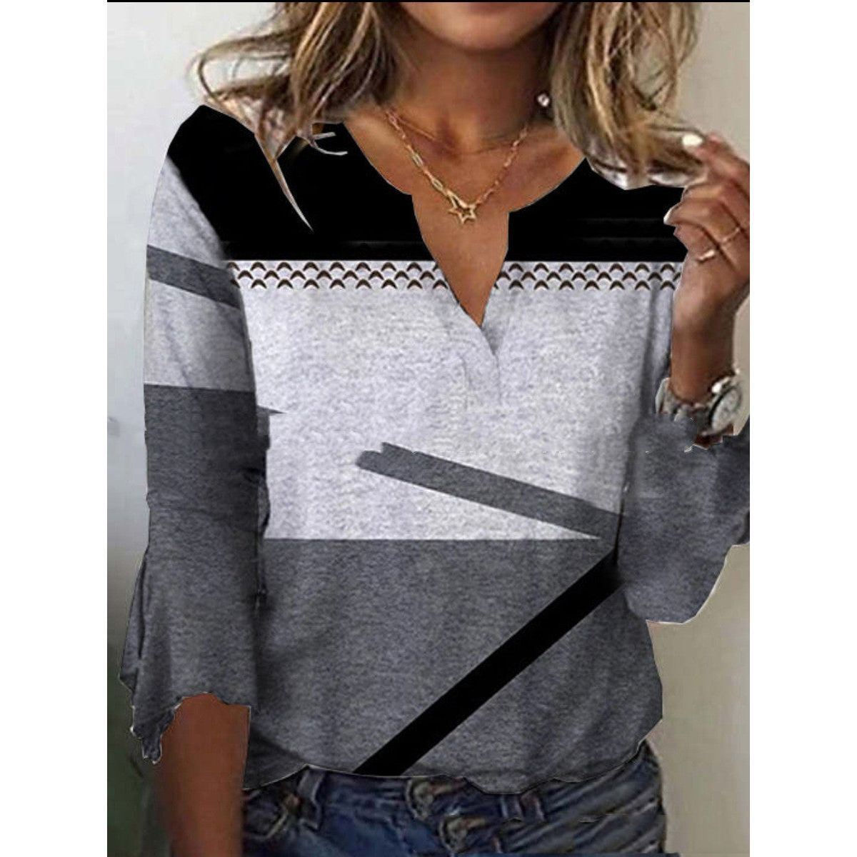 V Neck Printed Flare Sleeve T Shirt