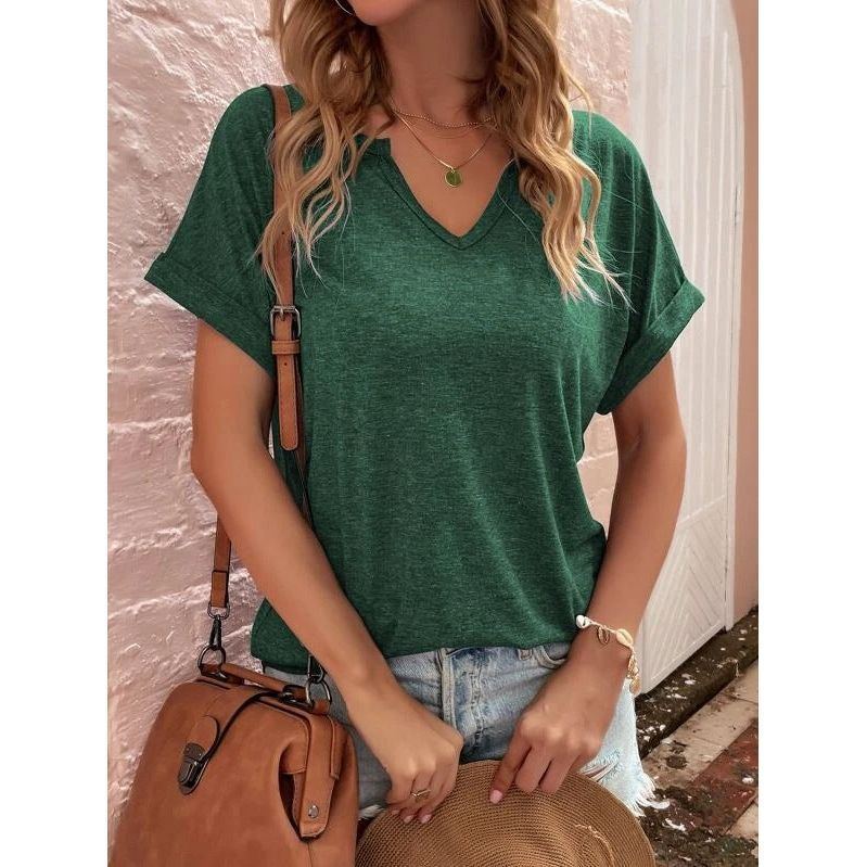 Women's New Solid Neckline Loose Short Sleeve T-shirt - Jointcorp