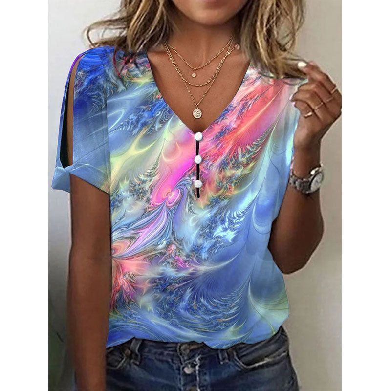 Ladies New Tie-dye Short Sleeve T-shirt Top