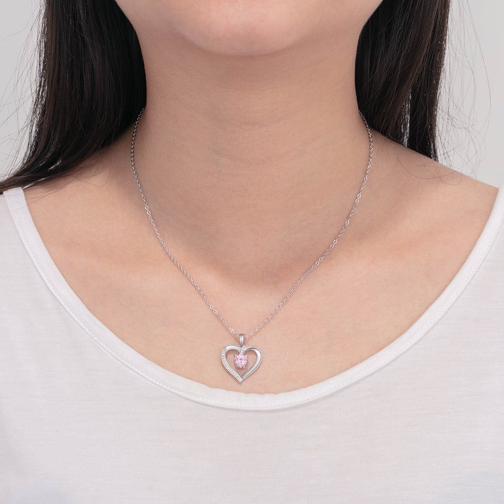 Personalized And Customizable Lettering Name Sterling Silver Heart-shaped Stone Necklace - Jointcorp