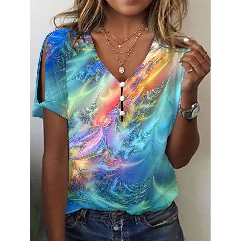 Ladies New Tie-dye Short Sleeve T-shirt Top
