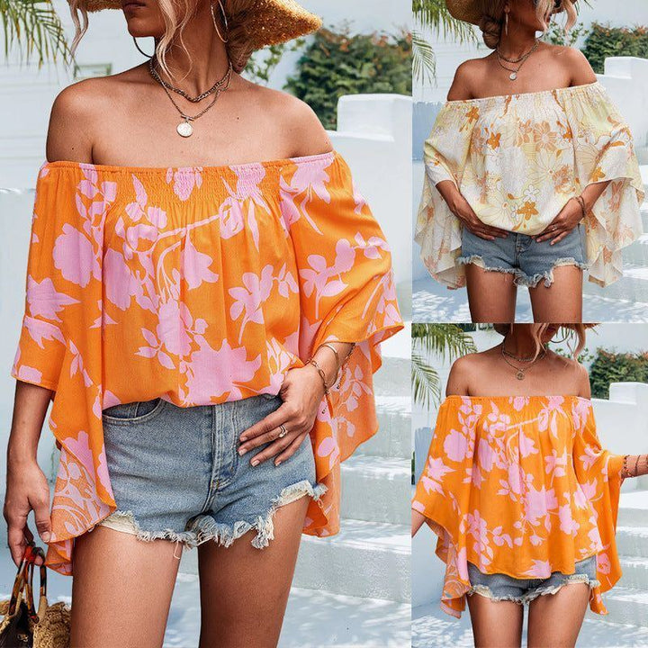 Women's Fashion Flared Sleeves Printed Top