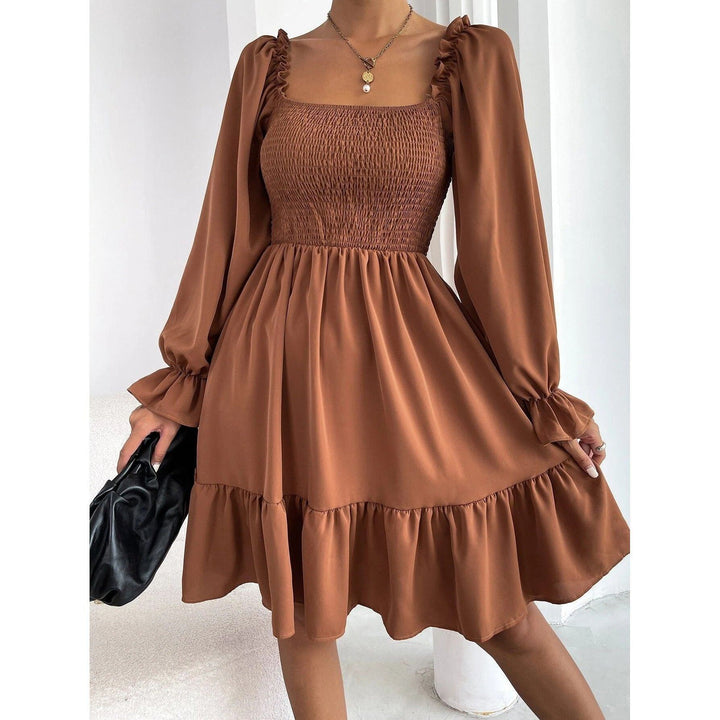 Flared Long Sleeve Dresses Women Square Neck Ruffled Swing Dress - Jointcorp